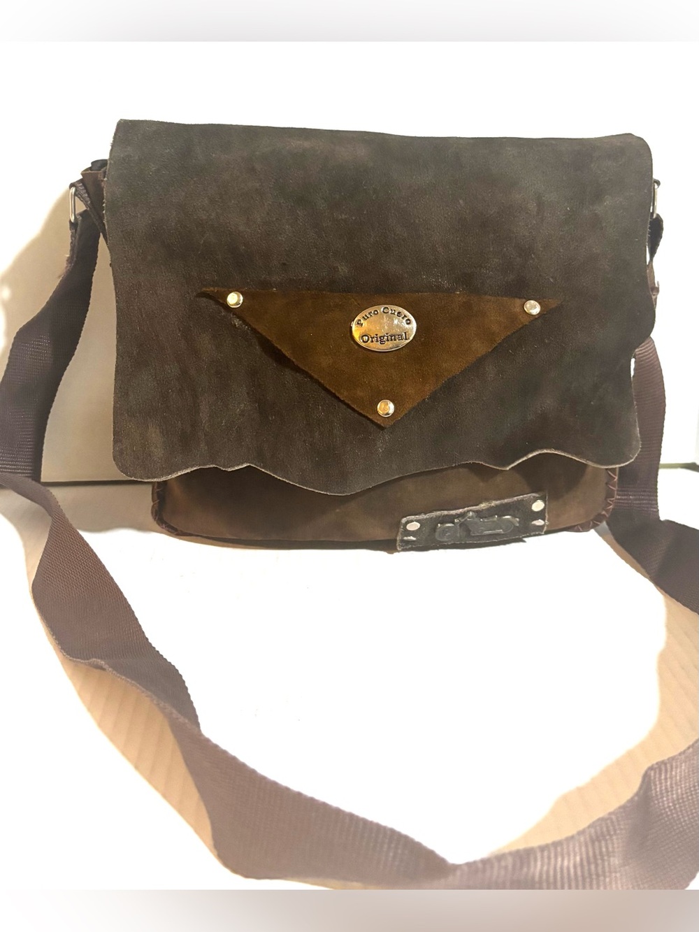 Unisex Brown distressed unisex Suede Men's crossbody Bag